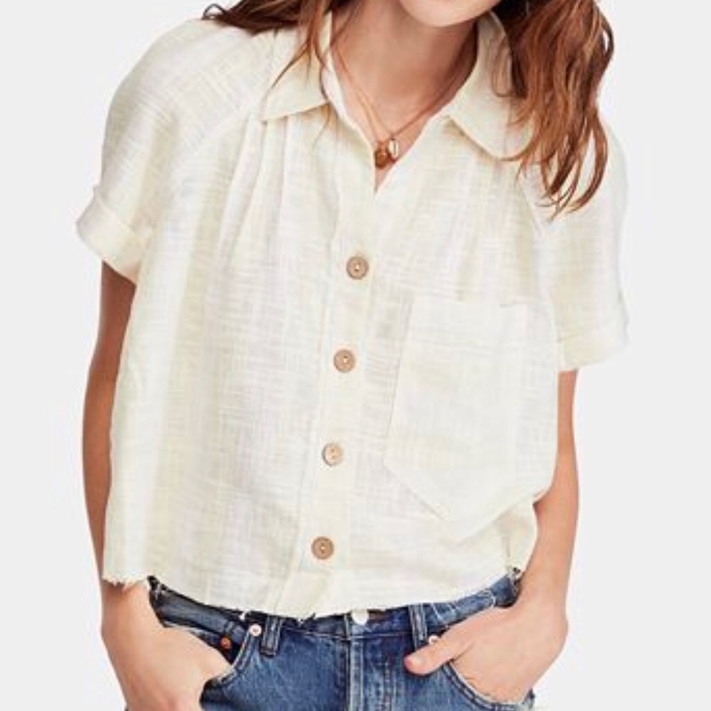 Free People Away at Sea Striped Frayed Hem Shirt - Picture 2 of 8